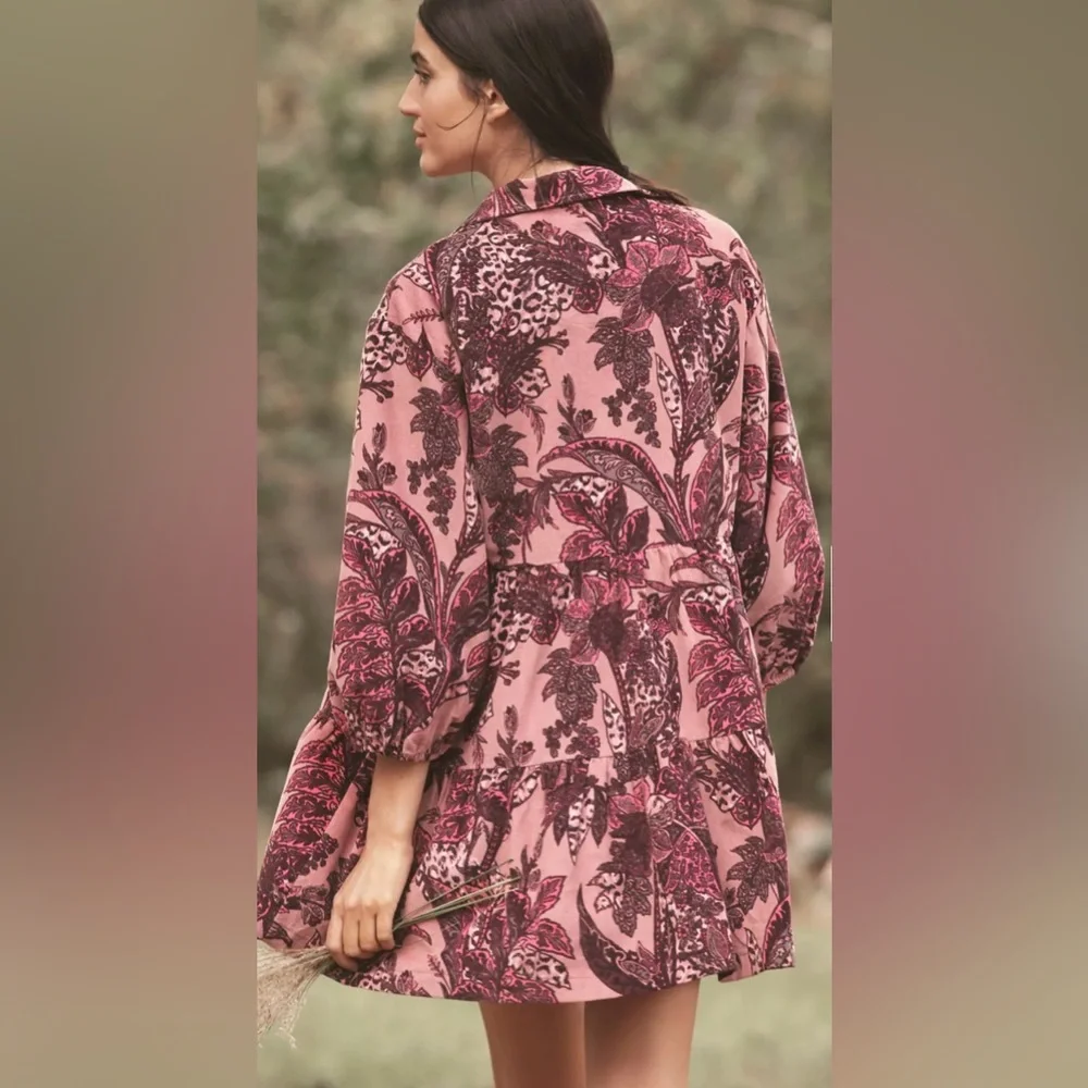 Anthropologie The Bettina Corduroy Tiered Mini Shirt Dress by Maeve. Size M - Picture 6 of 11